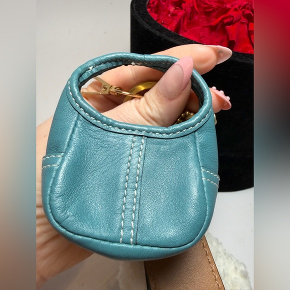 Vintage Coach Mini Hobo Ergo Key Ring/Bag Charm Blue Leather Mini Bag - Picture 4 of 13